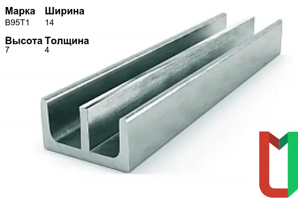 Алюминиевый профиль Ш-образный 14х7х4 мм В95Т1 оцинкованный